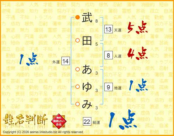 武田あゆみさんの運勢 姓名判断 名前の画数から無料で