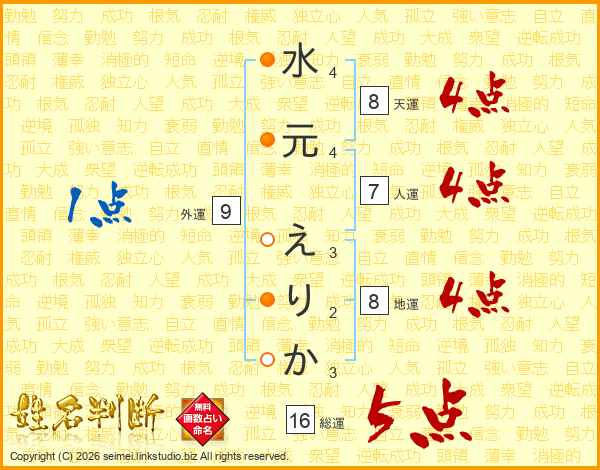 水元えりかさんの運勢 姓名判断 名前の画数から無料で