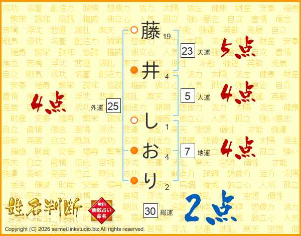 藤井しおりさんの運勢 姓名判断 名前の画数から無料で