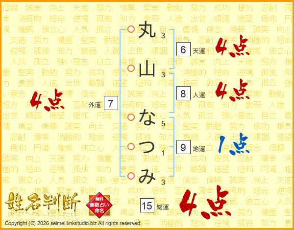 丸山なつみさんの運勢 姓名判断 名前の画数から無料で