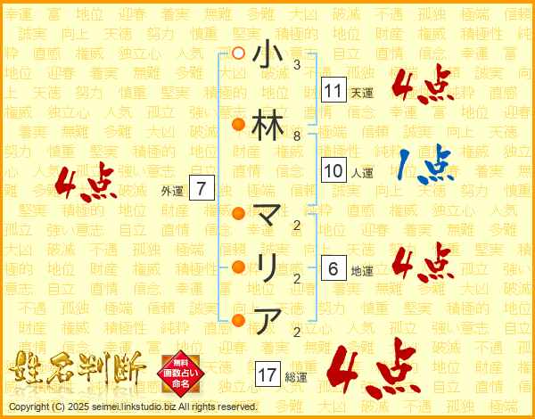 小林マリアさんの運勢 姓名判断 名前の画数から無料で