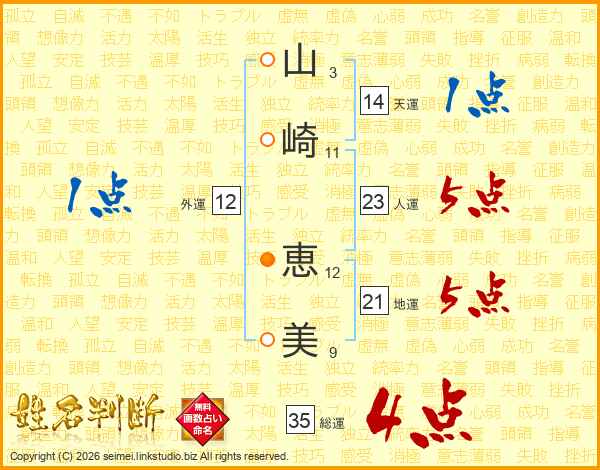 山崎恵美さんの運勢 姓名判断 名前の画数から無料で