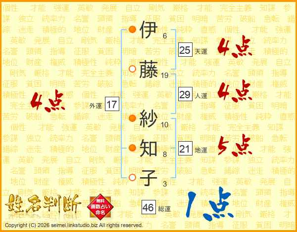 伊藤紗知子さんの運勢 姓名判断 名前の画数から無料で