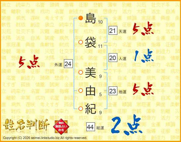島袋美由紀さんの運勢 姓名判断 名前の画数から無料で